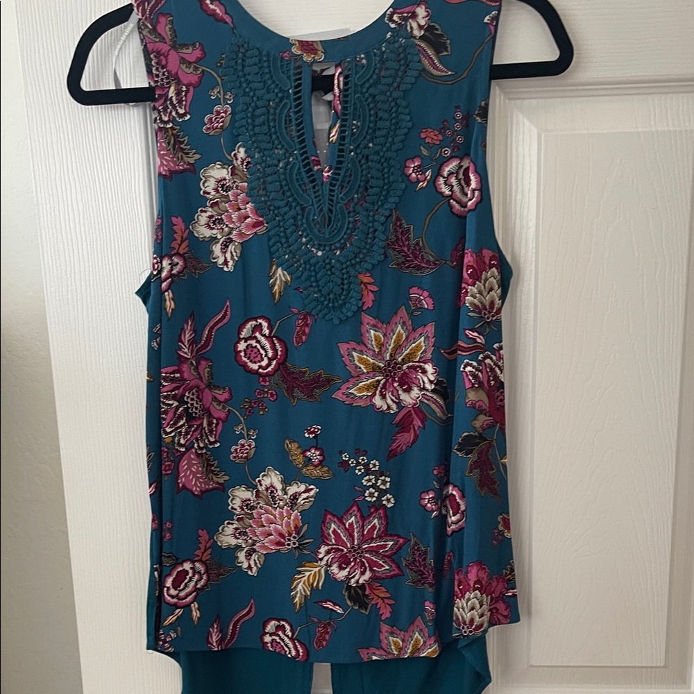 Floral Sleeveless Top - Teal and Pink